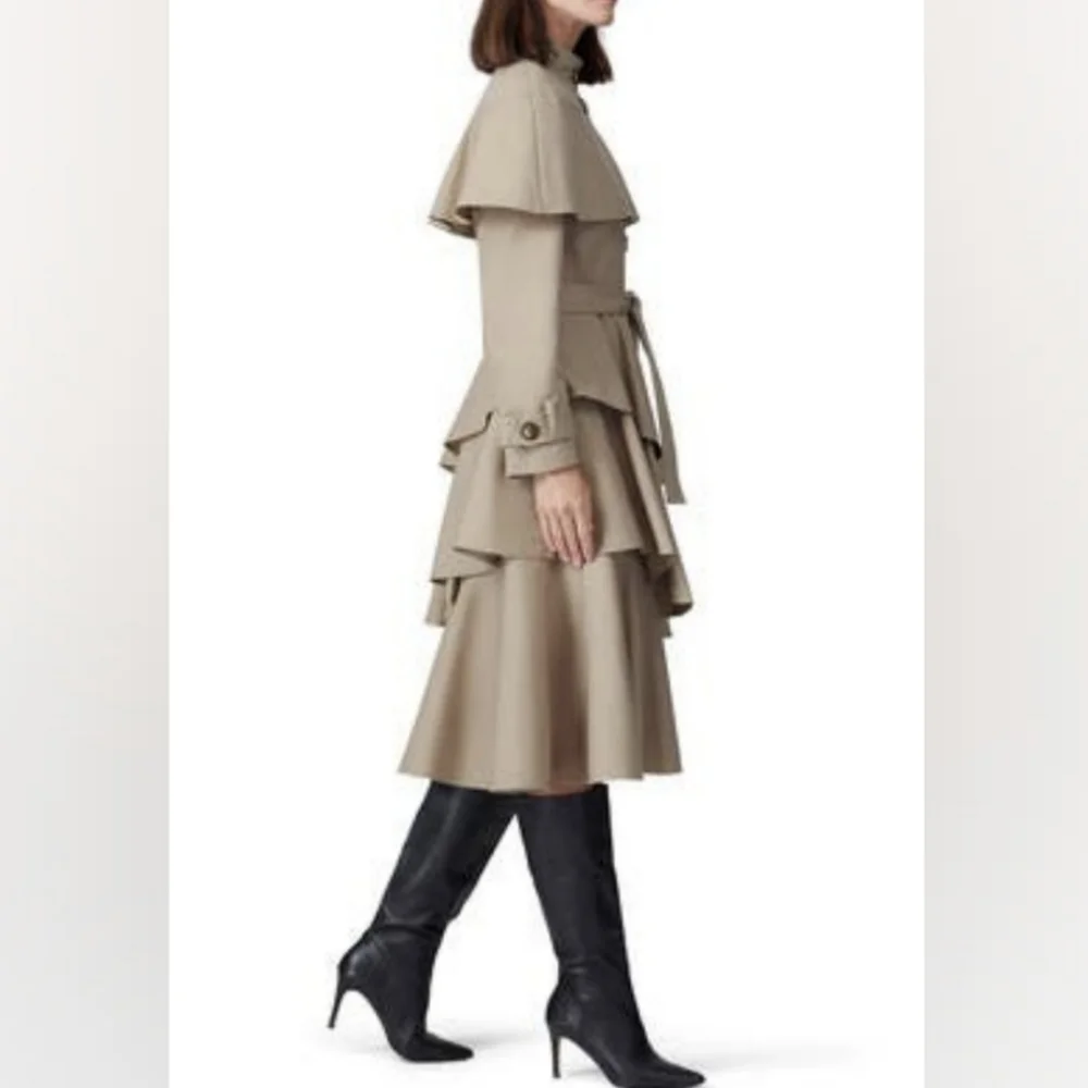Osman Tiered Ruffle Trench Coat XS - Picture 2 of 15